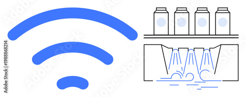 Wireless connectivity, industrial automation, smart factories, water management, IoT technology, sustainability. wireless signal next to industrial factory icons. Wireless connectivity and industrial