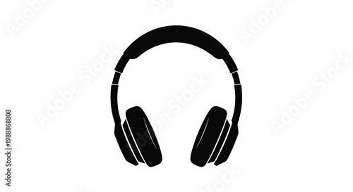 Black silhouette of over ear headphones on a white background