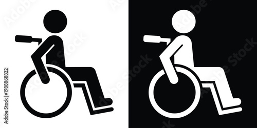 Classic universal accessibility icon depicting a person in a wheelchair. Minimalist silhouette symbol for handicap parking, restroom facilities, and mobility assistance services.