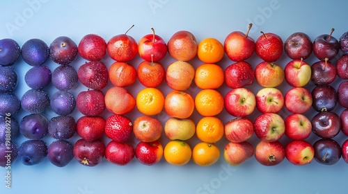 Colorful Gradient of Fresh Fruits on Blue Background