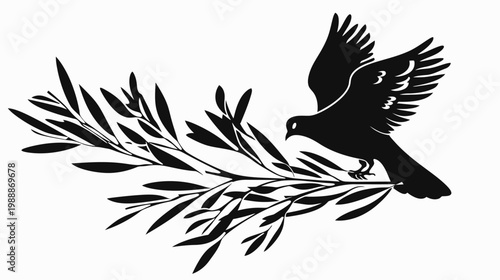 Silhouette of a dove with olive branch symbolizing peace and harmony