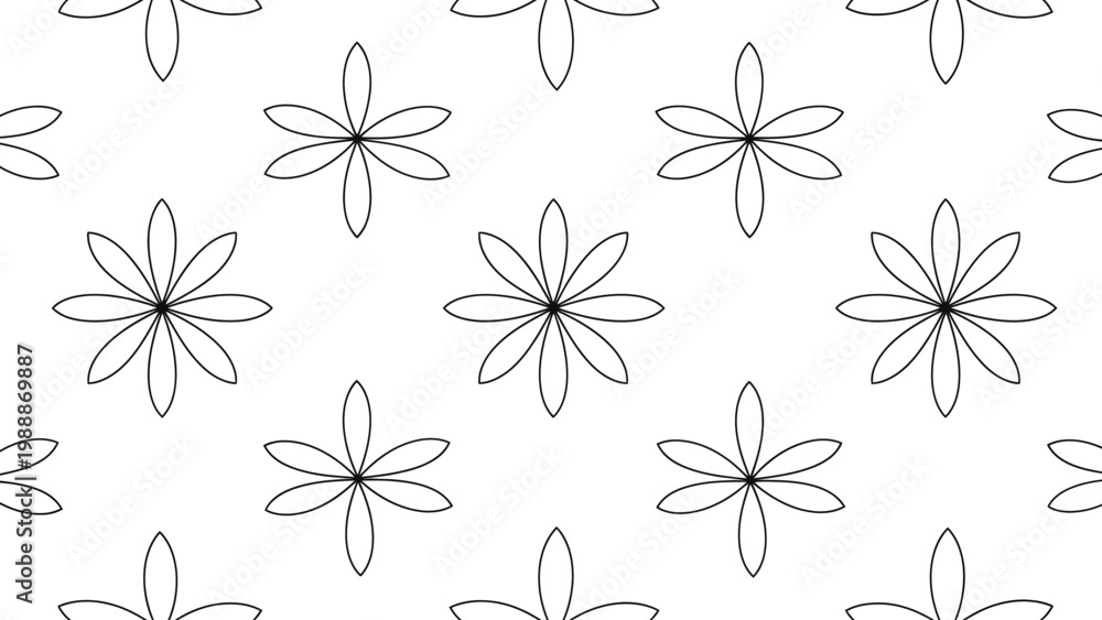 Fototapeta premium Seamless floral pattern repeating black outlines on white background