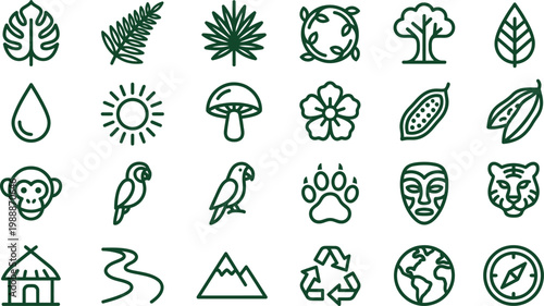 Eco friendly and nature icons set with leaves, animals and earth symbols.