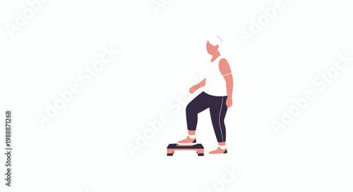 Elderly Woman Exercising on a Step Platform, Promoting Healthy Senior Lifestyle