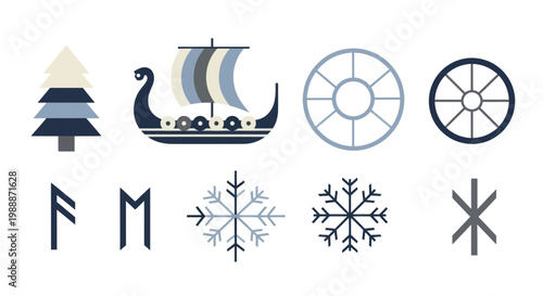 Collection of Nordic and Viking inspired symbols and elements.
