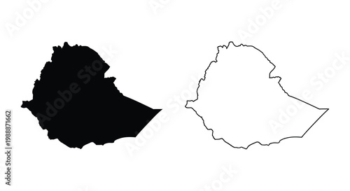 Two representations of ethiopia s outline a solid black shape and a white outline high quality