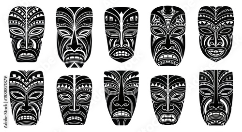 Collection of traditional tribal masks with intricate designs.