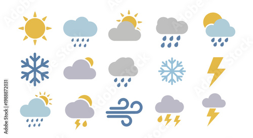 Collection of Weather Icons Representing Different Atmospheric Conditions.
