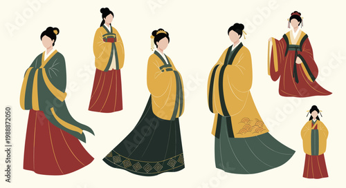 Collection of Women in Traditional Chinese Hanfu Attire.