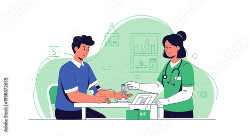 Medical Check-up: Nurse Takes Blood Sample from Patient for Health Test