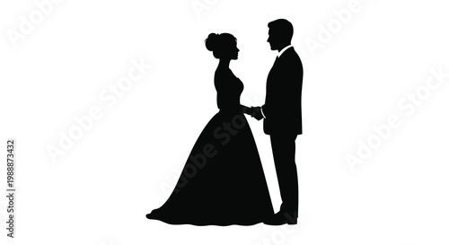 Silhouette of a bride and groom holding hands romantic wedding scene
