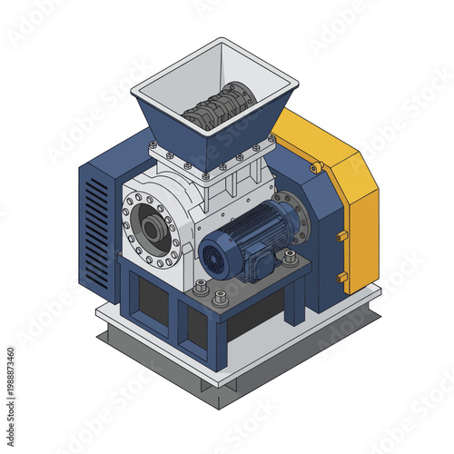 Industrial Shredder Machine for Waste Processing and Recycling.