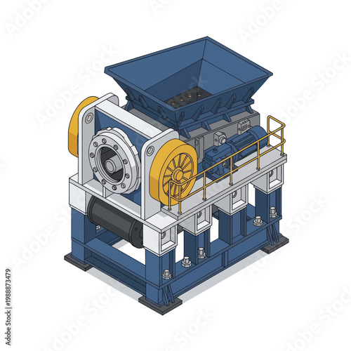 Industrial Shredder Machine for Waste Processing and Recycling.