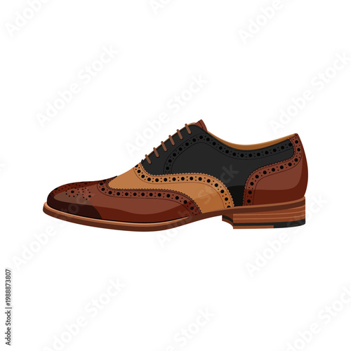 Classic brown and black leather brogue shoe, a refined and fashionable footwear choice for elegant men