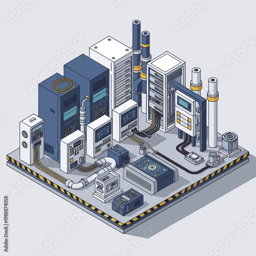 Isometric Data Center Server Room Technology Illustration.