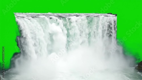 Waterfall with green screen background in dramatic motion for video editing