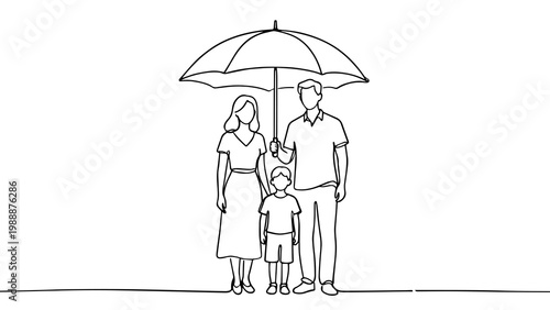 Line Art Family Under Umbrella Protection Theme for Insurance and Safety Concept PNG