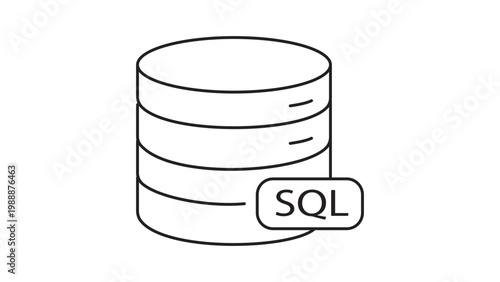 SQL Database Storage Vector Icon with Editable Stroke. Minimalist black line illustration of stacked data disks for server, cloud computing, and information management on a white background.