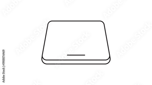 Minimalist Trackpad Vector Icon with Editable Stroke. A clean black line illustration of a computer touchpad or laptop mouse pad on a white background for technology and hardware interface design.