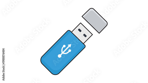 Cuadro en lienzo Modern Blue USB Flash Drive Vector Icon with Removable Cap and USB Symbol, Featuring Editable Stroke for Customizable Line Weight, Ideal for Technology and Data Storage Graphic Design Projects