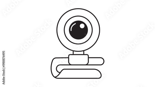 Minimalist Webcam Vector Icon with Editable Stroke: A Clean Black Line Illustration of a Clip-on Computer Camera for Video Calls, Streaming, and Online Meetings, Isolated on White Background.