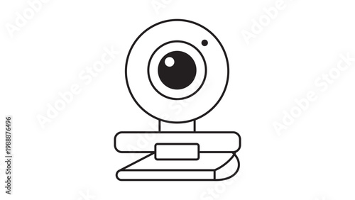 Minimalist Webcam Vector Icon with Editable Stroke; Modern Black Line Illustration of a Computer Camera for Video Calls, Streaming, and Online Meetings, Scalable Outline Graphic on White Background