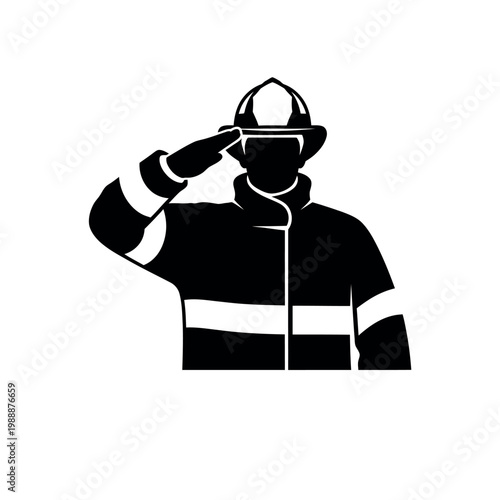 Silhouette of a firefighter saluting in uniform.