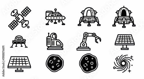Collection of Space Exploration Icons and Symbols.
