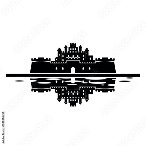 Silhouette of a Majestic Castle Reflected in Water.