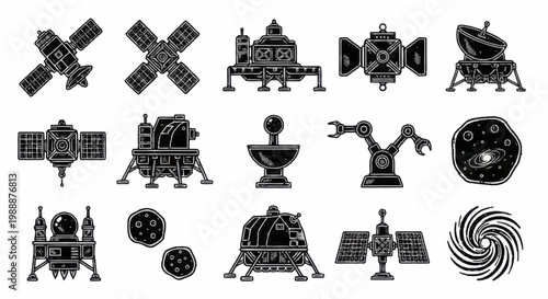 Collection of Space Exploration Icons and Symbols.