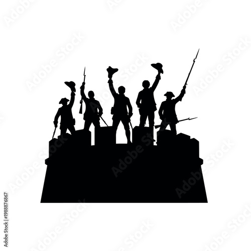 Silhouette of Revolutionary War Soldiers Celebrating Victory.