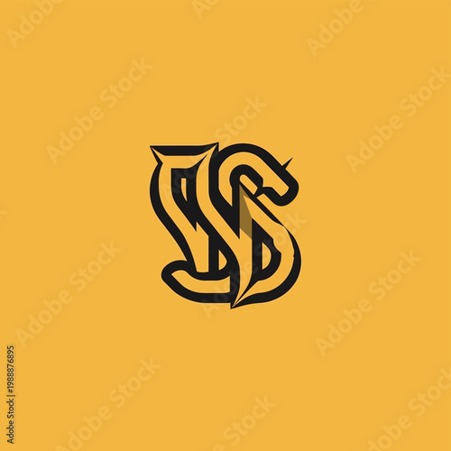 Stylized Monogram of Letters V and S in Gothic Font.