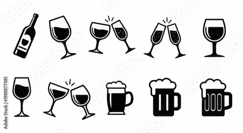 Collection of various alcoholic beverages and drinkware icons.