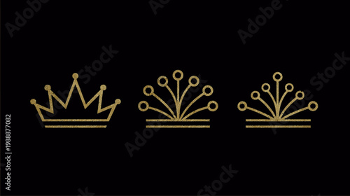 Elegant gold crown designs on black background for luxury and royalty themes