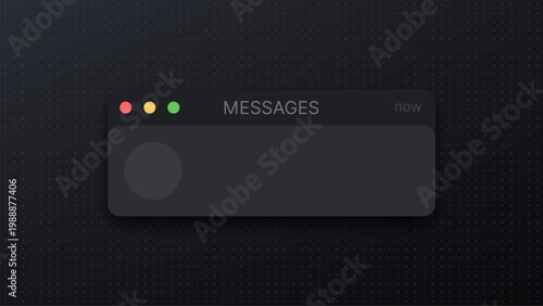 Notification window for messages on dark background. Digital alert interface for computer software application. Modern user interface element for communication and internet technology.