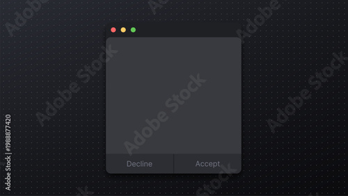 Modal dialogue window with accept and decline button. Graphical user interface element overlay. Web design template for software application and internet connectivity interaction concept.