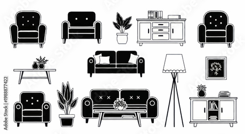 Collection of various furniture pieces for home interior design.