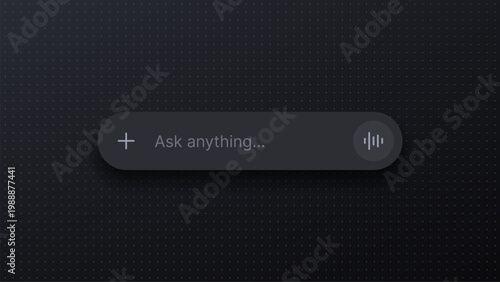 Search bar with input field for artificial intelligence chatbot. Modern ui interface element with voice command icon. Digital assistant tool for web site and mobile application design.