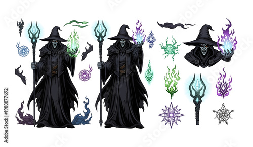 Black robed wizards with magical staffs Character sheet