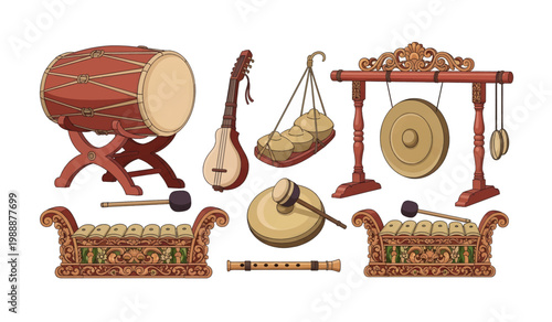 Collection of Traditional Javanese Indonesian musical instruments