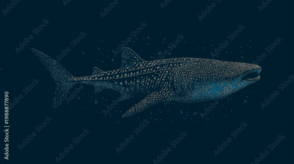 Obraz premium Whale shark swimming underwater in deep blue ocean vector illustration