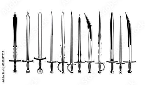 Collection of various historic swords.