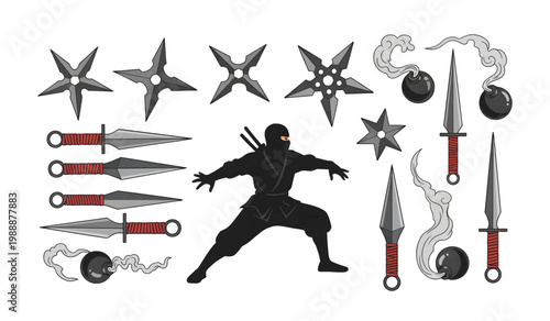 Collection of Ninja throwing stars and daggers set.