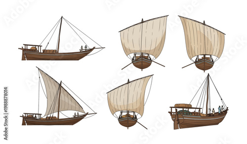 Collection of Five model wooden sailing ships.