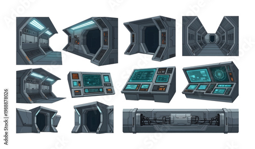 Collection of Futuristic control panel interface components.