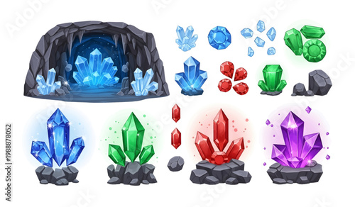 Collection of Colorful crystal gemstones and rocks.