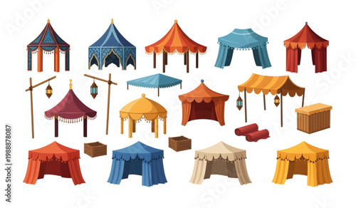 Collection of Colorful Tents and Canopies Displayed.