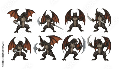 Collection of fantasy dragon creatures posing