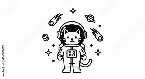 Cute Cat Astronaut Exploring the Cosmos.