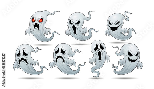 Collection of Cartoon ghosts with different expressions.